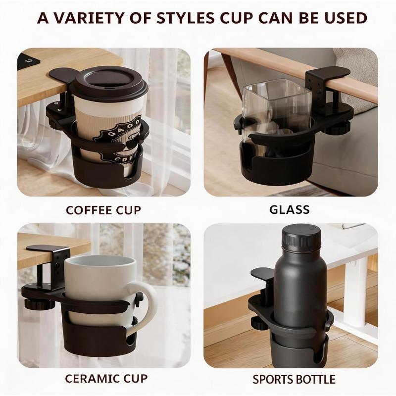 360° Rotating Desk Cup Holder Clamp Anti-Spill Clip On Table Cup Holder Rotatable Water Bottle Stand Drink Coffee Mug Storage