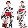 Fuuka Yukata Set with Obi and One Size Fits White and Black Made in X231109 Women's Pre-tied One-Touch Closure, Two-Piece Set, Most, Camellia,