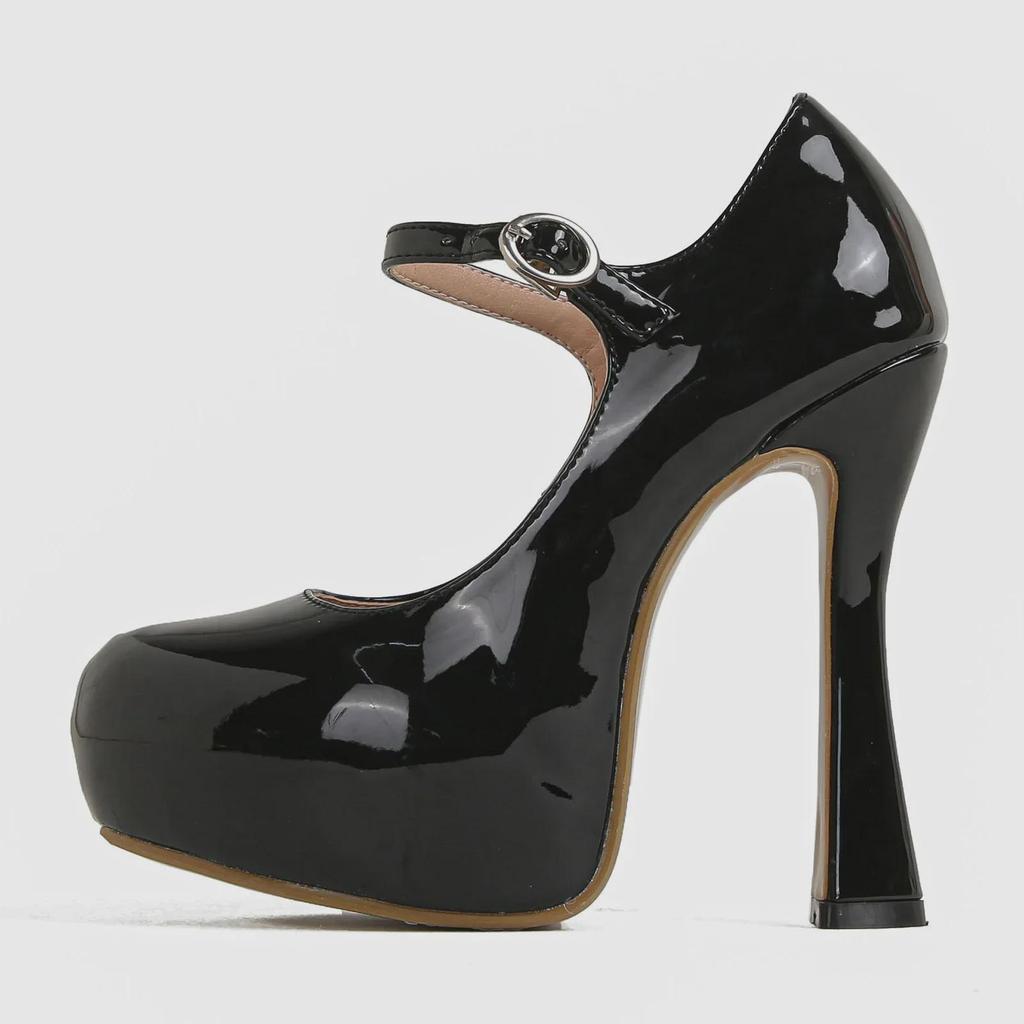 Sapatos de salto alto femininos, plataforma impermeável, couro envernizado, outono e inverno 2025 - tamanhos grandes disponíveis