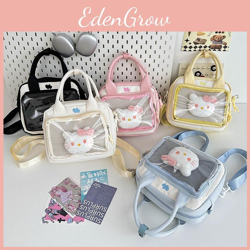 Trendy Japanese Style Sweet Girl Transparent Handbag For Daily Casual Use In Black White Blue Pink Yellow