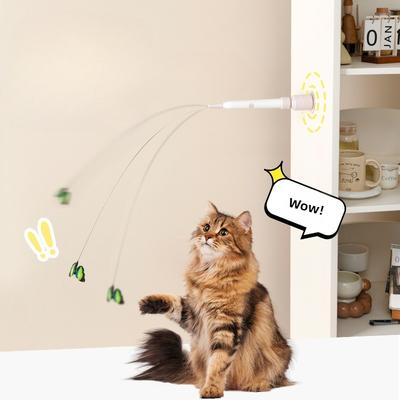 Electric Suction Cup Cat Toy Rotating Butterfly Flying Cat Self-entertaining Toy Long Rod Steel Wire Cat Teaser Toys