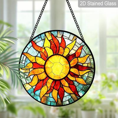 Glass Vibrant Sun Suncatcher Stained Glass Effect Window Hanging Ornament Celestial Themed Gift for Home