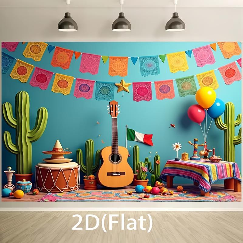 Bannière de fête festival mexicain 2D - Facile à accrocher - Décoration de fond d'anniversaire mexicain