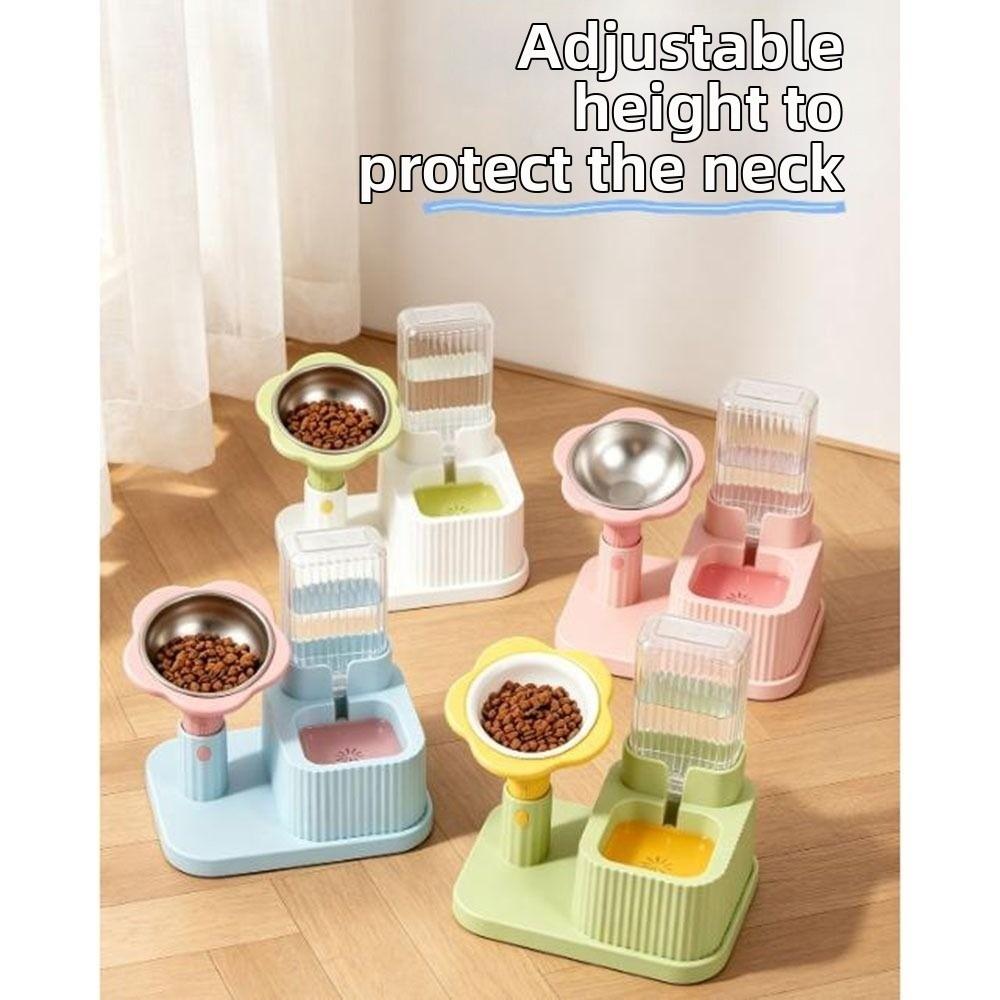 2-in-1 Pet Bowl Adjustable Height Automatic Water Dispenser Cat Water Food Bowl Cat Feeding