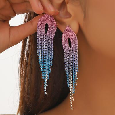 Temperament Luxus Super Flash Strass Lange Quastenohrringe