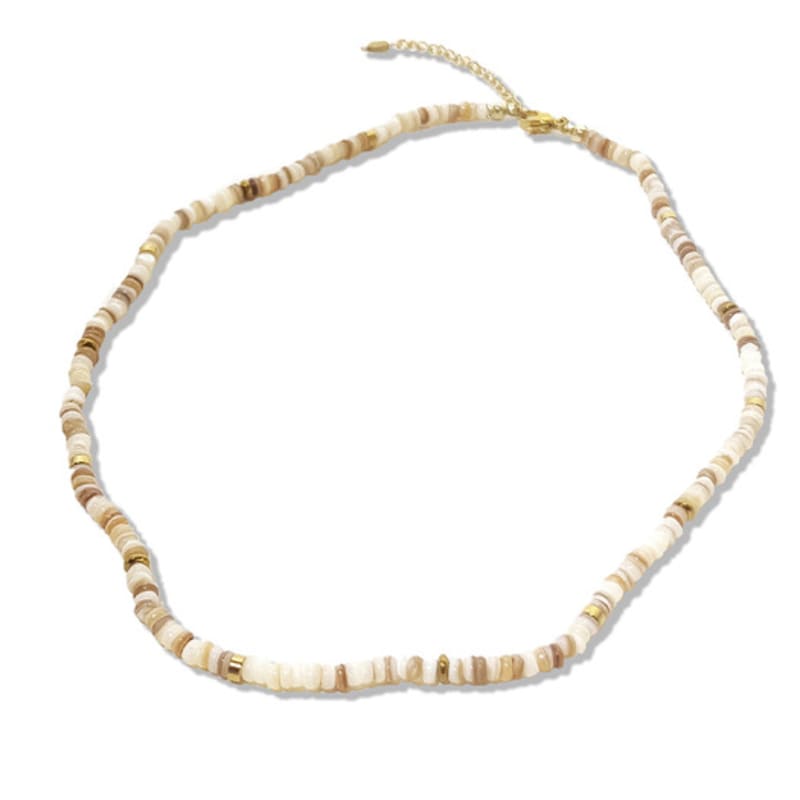 S SY [set] natural shell beads & gold pendant necklace