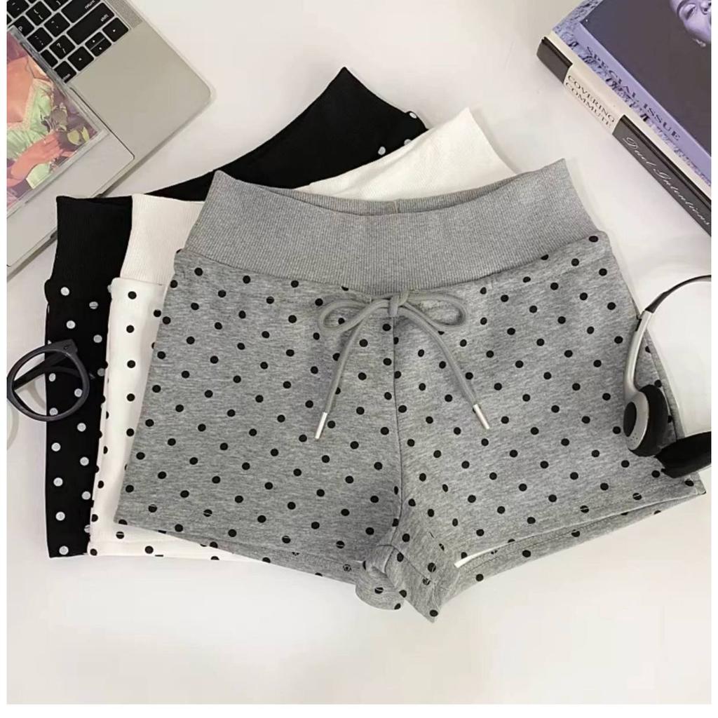 Nuovi Pantaloncini Sportivi a Pois con Coulisse Donna Estate Versatili Slim-fit Casual Pantaloni Dritti