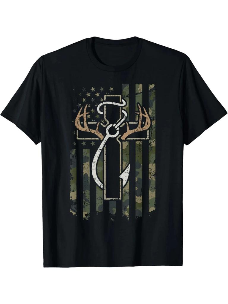 Polowanie Wędkarstwo Wiara - Chrześcijański Myśliwy Wędkarz Kamuflaż USA T-Shirt