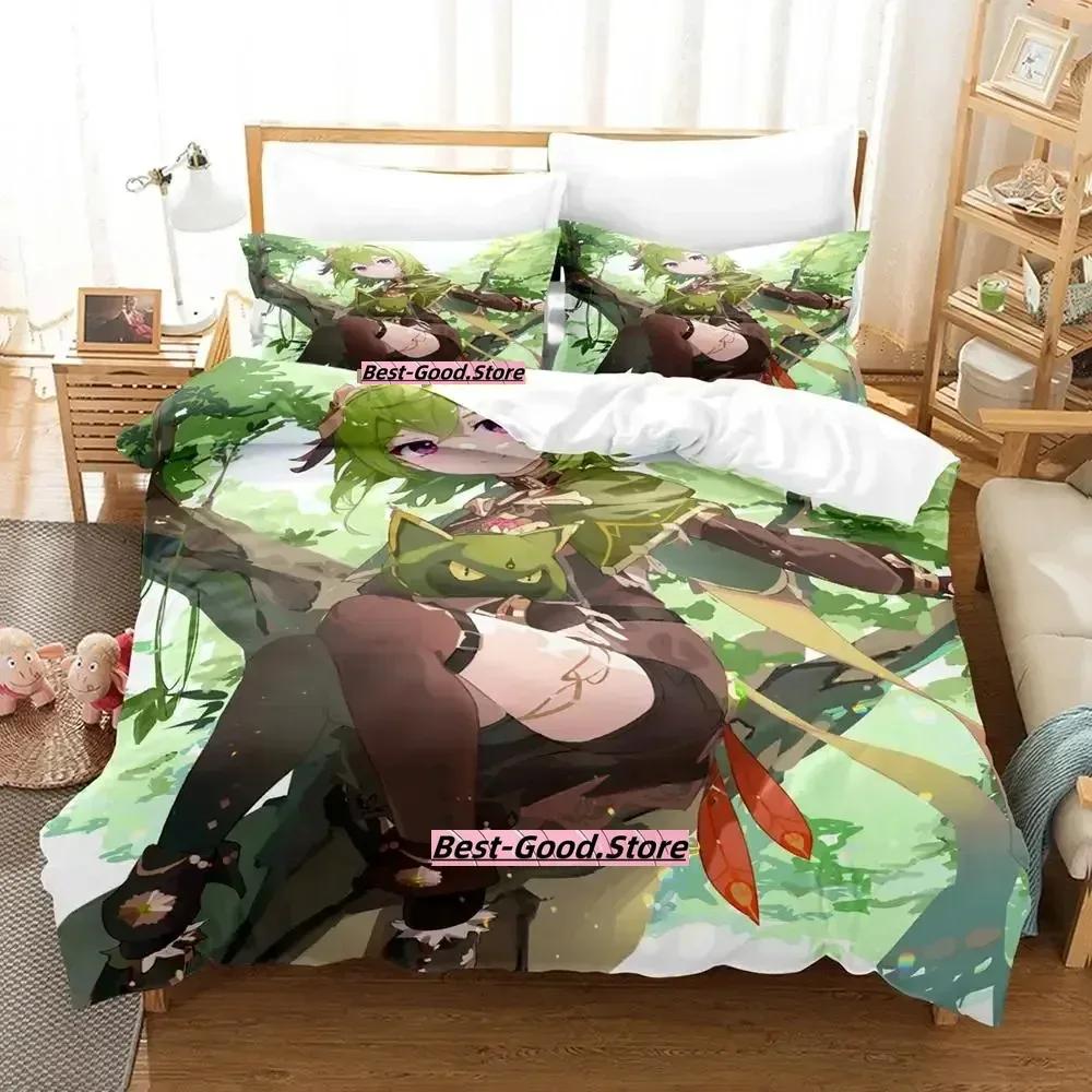 2023 New Game Collei Genshin Impact Bedding Set Cartoon Anime Three-piece Set Adult Kid Bedroom Duvetcover Sets 3D Kawaii Girl
