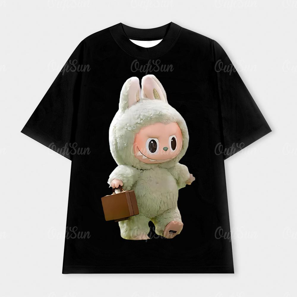 Labubu Kasing Lung Cosplay cloth 3D summer T-shirt Anime Short Sleeve Top White and Black Short Sleeve T-Shirt