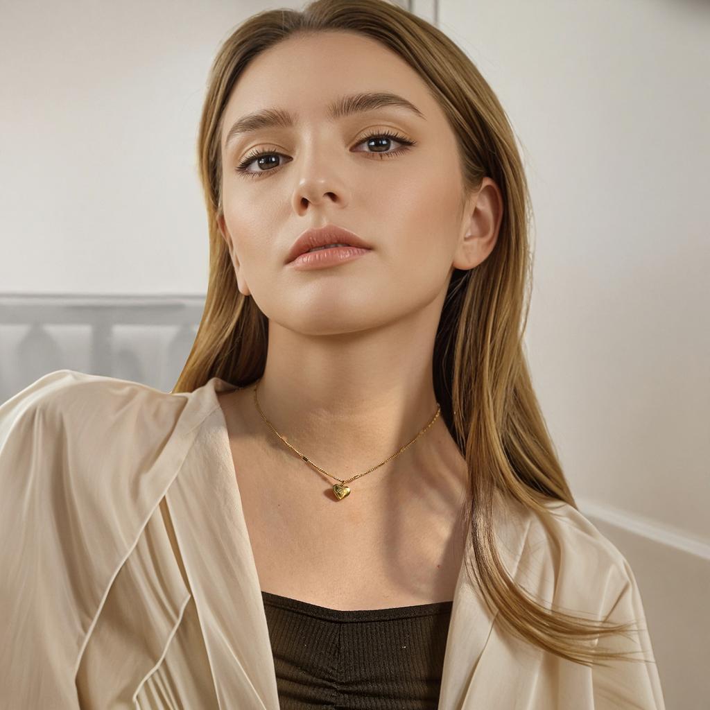 Engraved LOVE Heart Pendant Necklace for Women- 18K Gold Plated Stainless Steel Jewelry, Romantic Anniversary Gifts for Girl