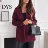 Dames Kostuumjasje Revers Lange Mouw Klepzakken Zakelijk Casual Jasje Knopen Decor Slim Fit Effen Kleur Formeel