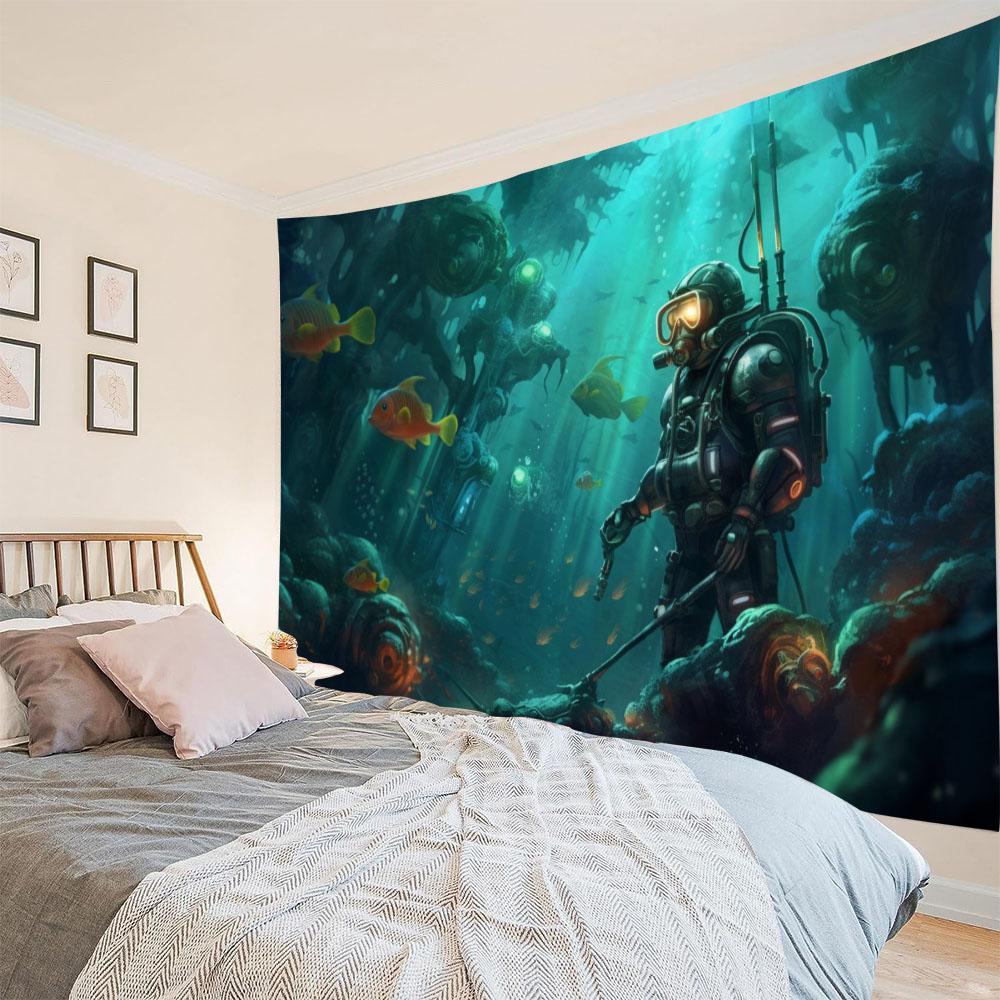 Dreamy Underwater Exploration Astronaut Galaxy Starry Sky Tapestry - Mural for Bedroom Living Room Dormitory Wall Decor