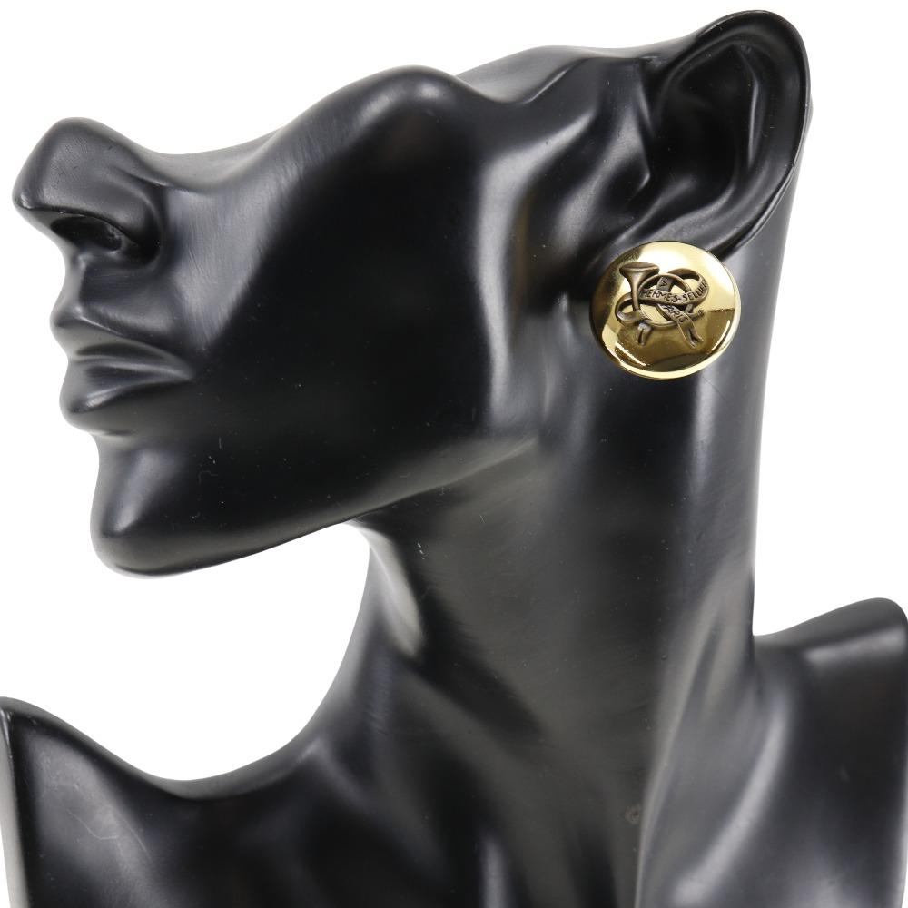 Hermes Horn Earring Plated Gold 16.3g Women Used
