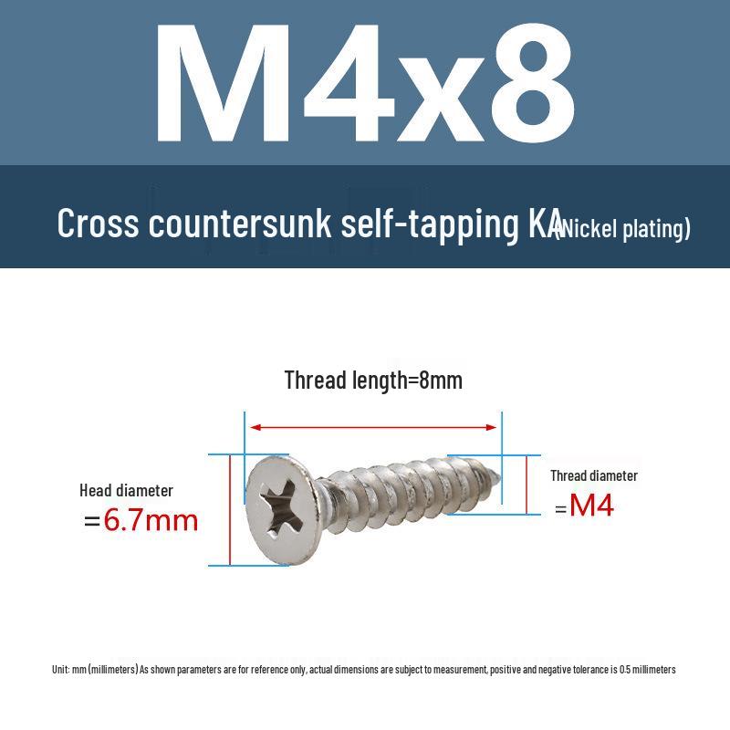 YiguYigu Nickel-Plated Phillips Flat Head Self-Tapping Screws M1-M5, Carbon Steel