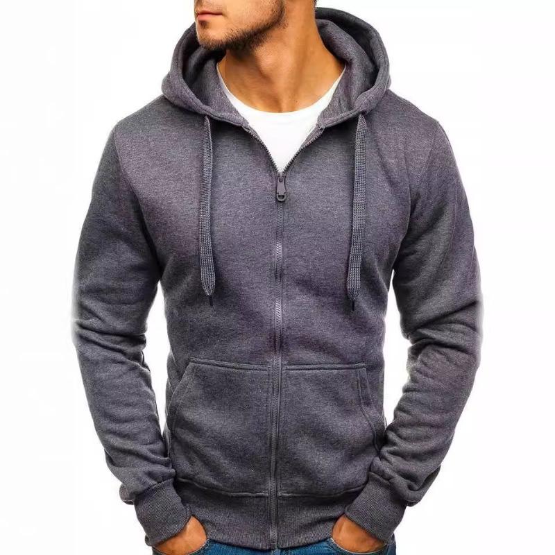 Men S Solid Color Zip Up Hooded Long Sleeve Cardigan Sweatshirt