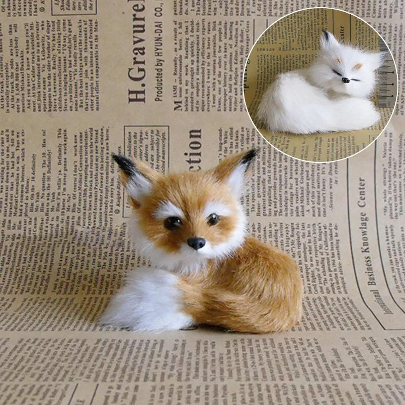 Mini Simulation Fox Plush Toy Cute Animal Figurine Model Home Table Decoration Ornament Fox Doll Toy Kid Adult Christmas Gift