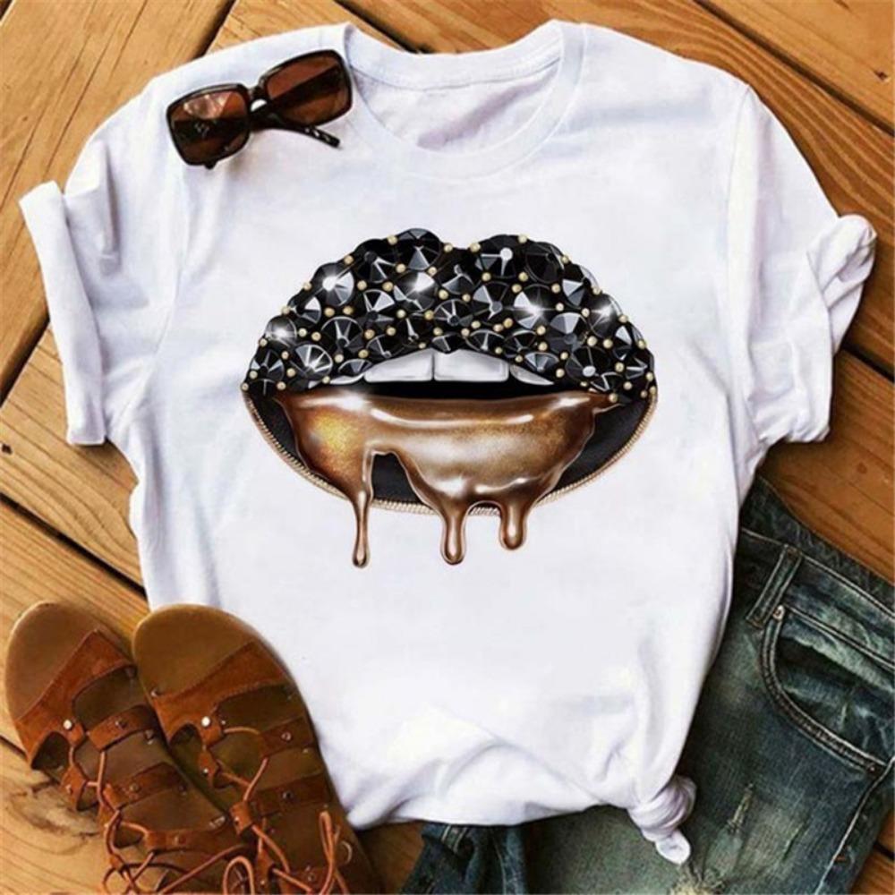 Fashion Lips Print Women T Shirt Casual Short Sleeve O Neck Loose Women Tshirt Ladies Tee Shirt Tops Clothes Camisetas Mujer
