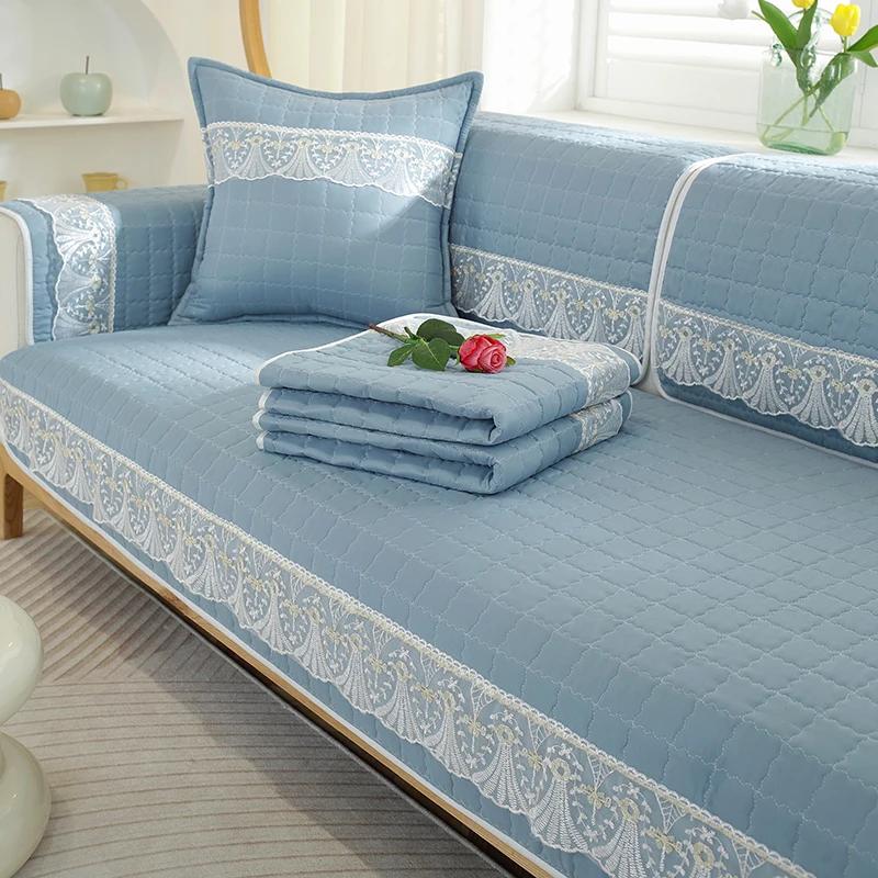 Solid Color Simple Fabric Sofa Cushion Home Decoration Anti Slip Sofa Pad 1/2/3/4/ Seater & L Shape Couch Pad Sofa Cover Towel
