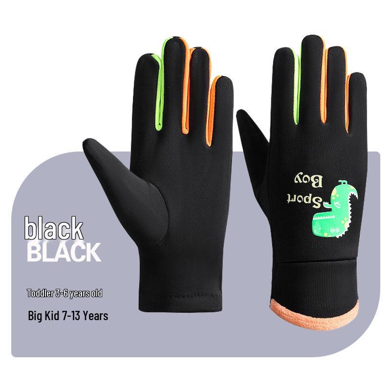 Kids' Windproof Waterproof Gloves - Warm, Velvet-Lined, Five-Finger Gloves for Boys & Girls - Ideal for Autumn & Winter Outdoor Activities