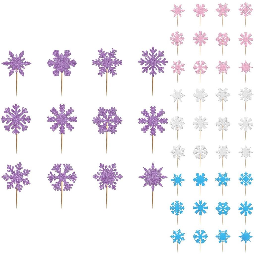 Christmas Snowflake Cake Toppers With Shining Design Paper For Holiday Party Decor