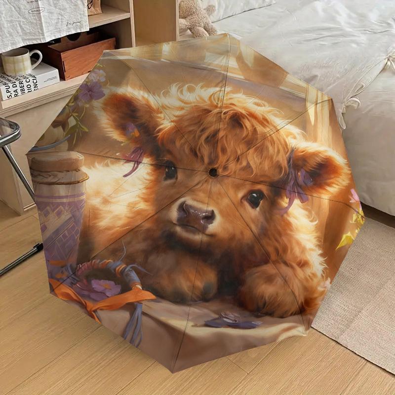 1pc Cow Flower Pattern Umbrella Design Automatic Opening and Closing Umbrella, High-quality Travel Umbrella,  c1128129