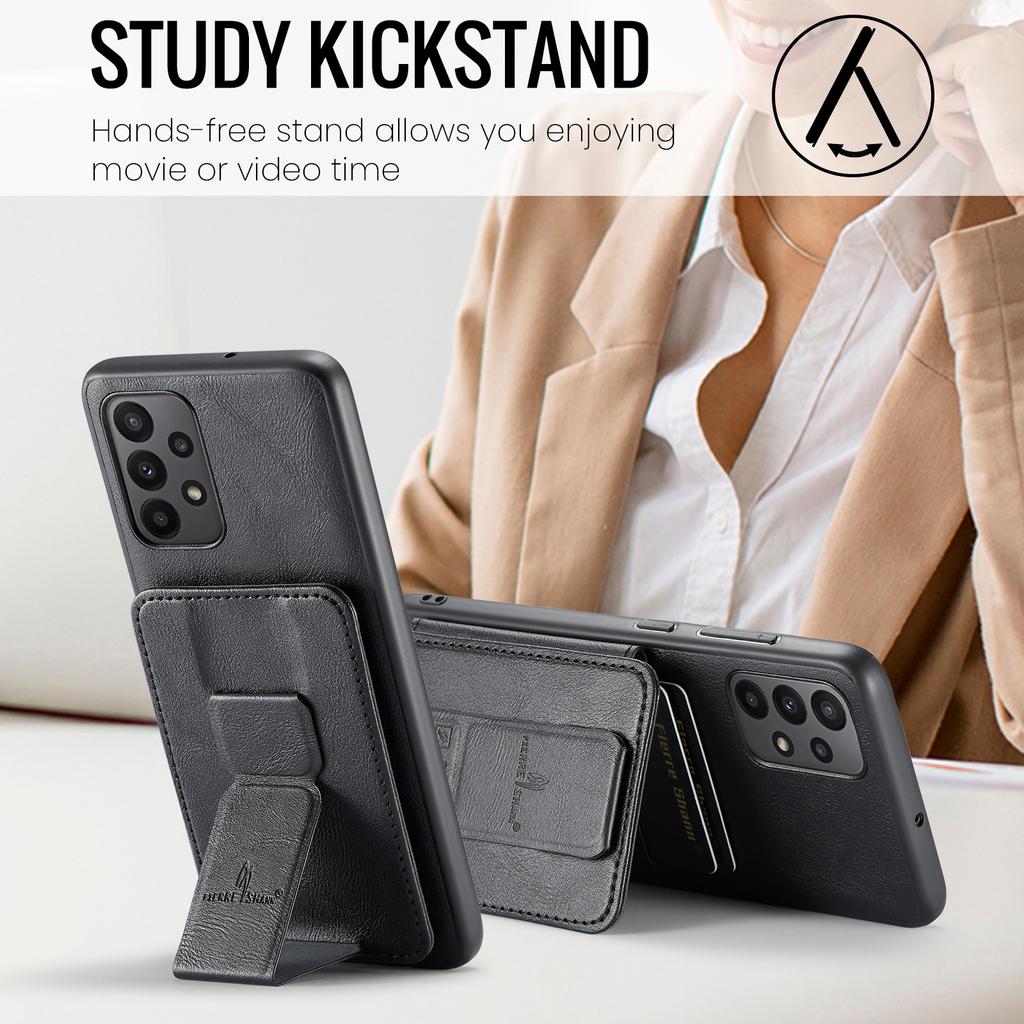 For Samsung Galaxy A23 4G Case Leather+TPU Phone Cover Built-in Magnetic Holder Metal Sheet