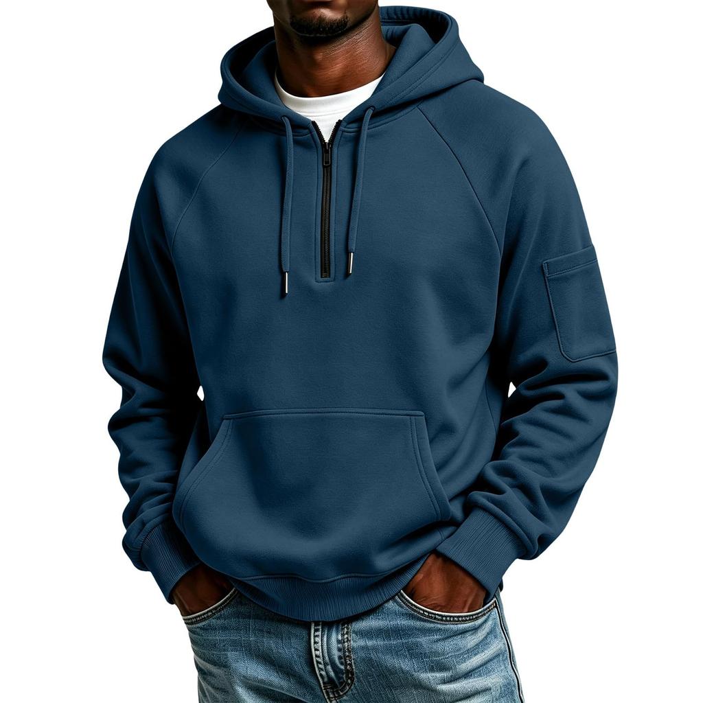 Men's Casual Raglan Long Sleeve Hooded Sweatshirt with Round Neck for Athletic and Everyday Wear