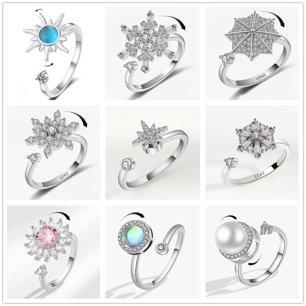 Sunflower Adjustable Spinner knuckle Ring for Women Metal Fidget Anti-Stress Anxiety Relief Engagement Ring Accessories