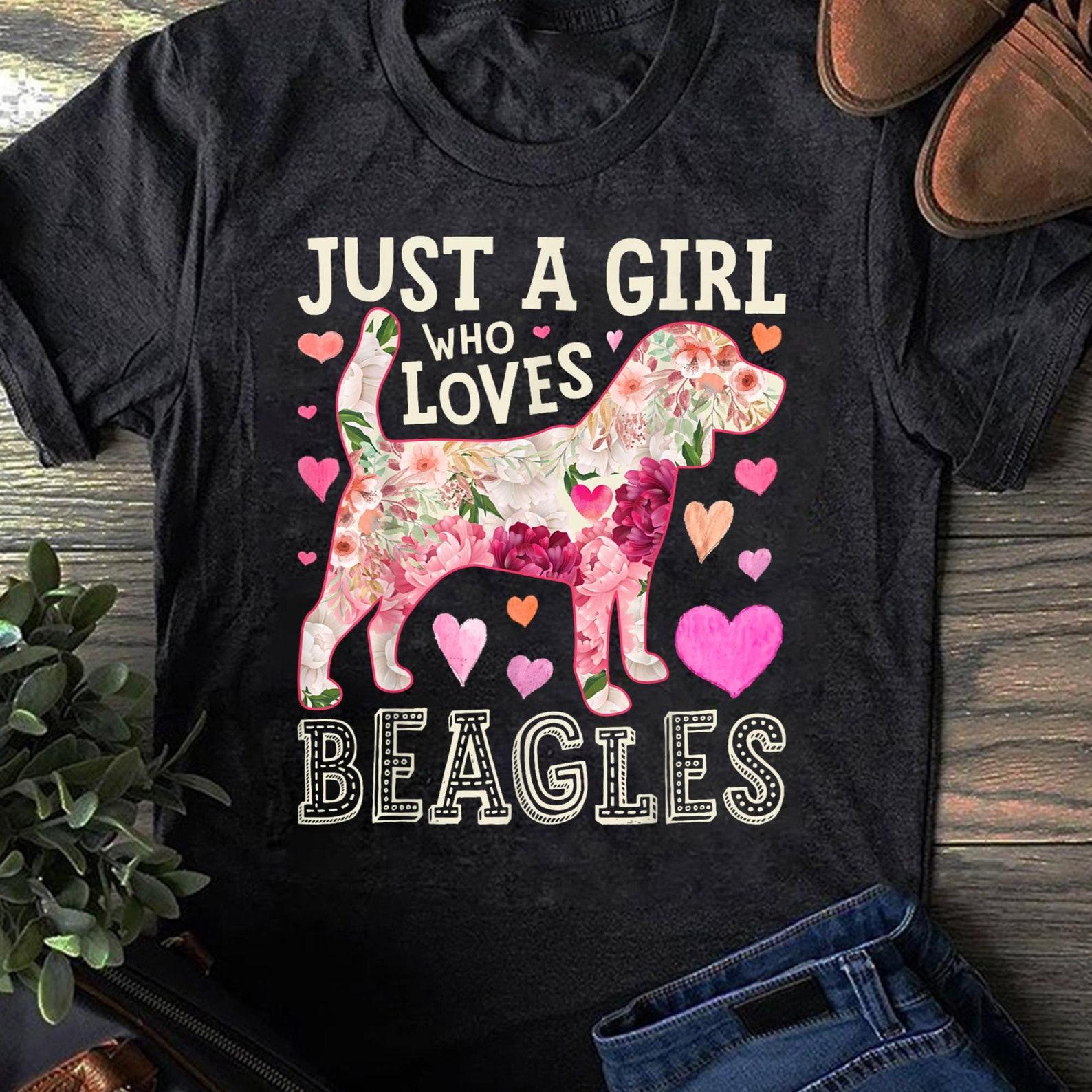 Floral Beagle Dog T-Shirt - Girl Who Loves Beagles S