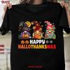 Halloween Thanksgiving Christmas T Shirt Happy Hallothanksmas Gnomes Vintage Washed Soft Designer Clothes Homme Unisex