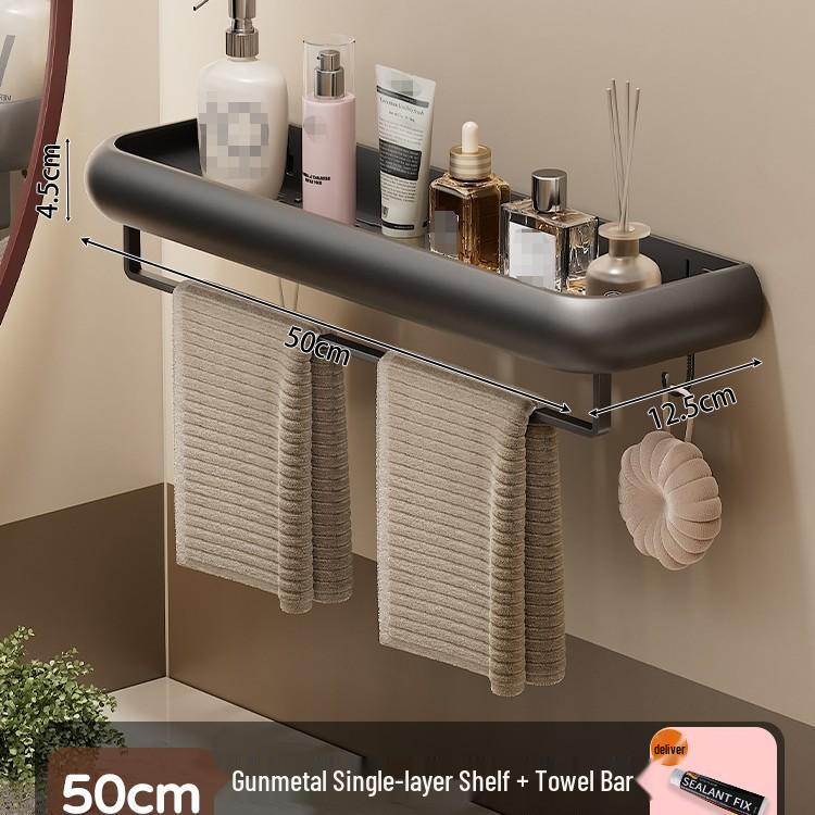 Punch-Free Gunmetal Bathroom Shelf: Wall-Mounted Storage for Vanity & Toilet