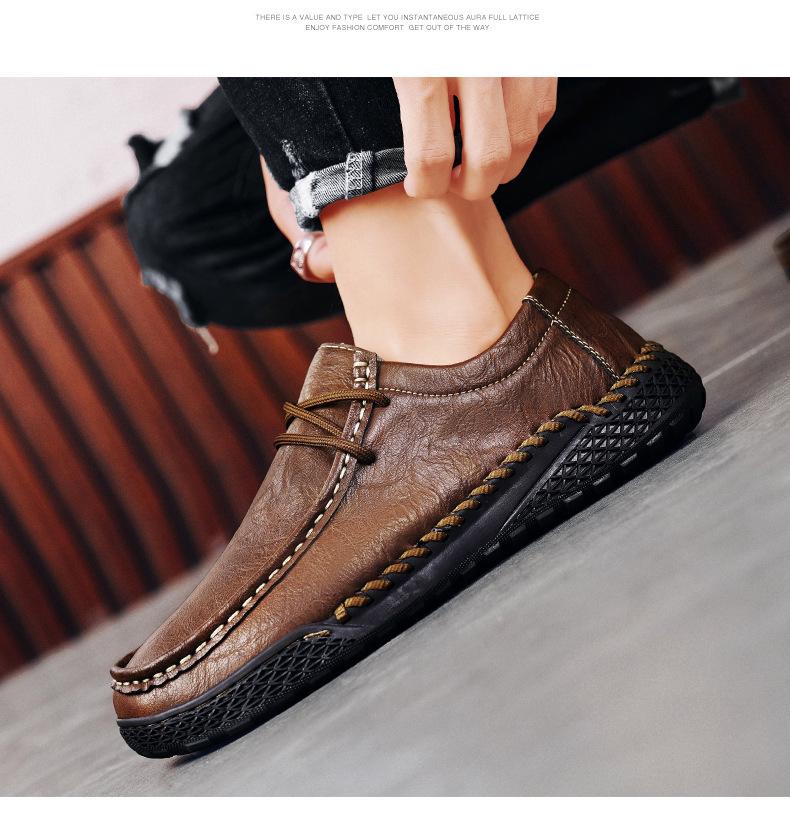 Handmade Men's Soft Sole Leather Loafers - Winter Casual Flat Large Size