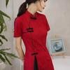 Short Sleeve Traditional Chinese Dress Long Fork Cheongsam Qipao Dress  Women