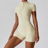 Women Half Zip Short Sleeve Yoga Romper High Stretch Tight Workout Jumpsuit Sport Dance Fitness Bodysuit Shorts Playsuit