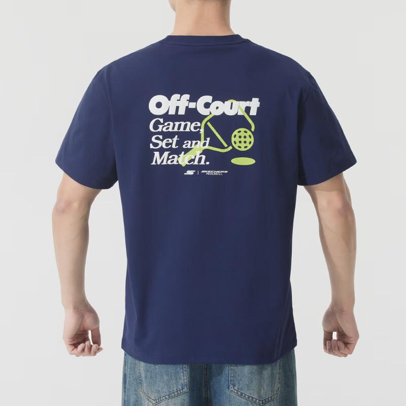 Skechers Comfort Sports Series Fashion Breathable Running Casual Short Sleeve T-Shirt Men tops Navy-Blue P225M025-00DU
