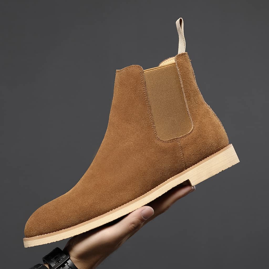 Placck Herren Chelsea Boots aus echtem Leder, Kleid Wildleder, Seiteneinsatz, Casual, Englischer Stil, Übergröße, Gelb, 27.5cm