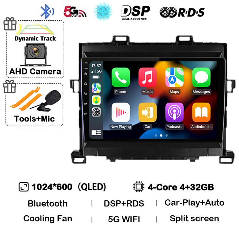Android 14 Carplay Auto  For Toyota Alphard H20 2008-2012 2013 2014 Car Radio GPS Stereo Multimedia Player Head Unit WIFI+4G DSP