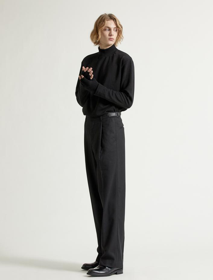 MARBETE Leather Tab Slacks Black