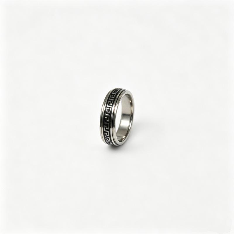 Drehbarer Edelstahlring mit Chinesische Mauer Muster - Stilvoller und Langlebiger Titan Finger Schmuck