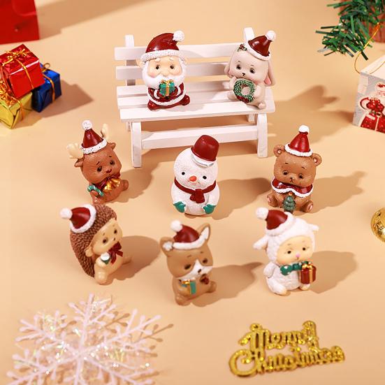 Yousheng Christmas Miniature Figurines Mini Resin Santa Claus/Snowman/Tree/Bear/Rabbit Figurine 3D Cute Christmas Statue for Home Desk Decor Dollhouse