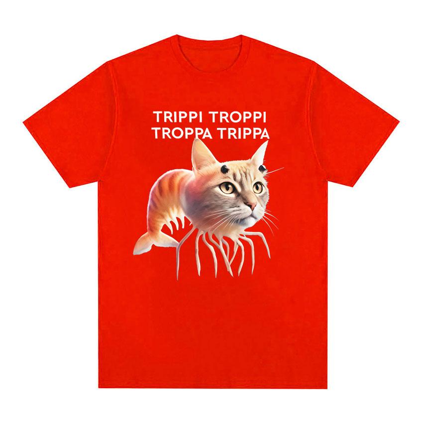 2025 Summer Trippi Troppi Cat Shrimps Funny Meme Italian Brainrot Humor Short Sleeve Tshirts 100 Pure Cotton Printed Tshirt