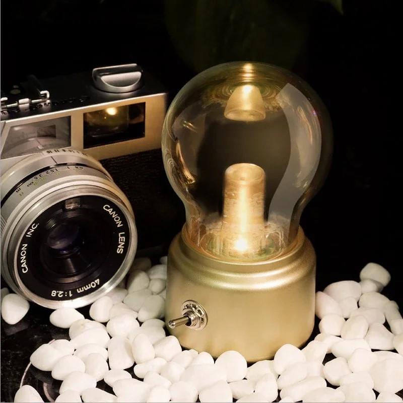 Creative Vintage Light Bulb Night Light for Bedroom Decoration; LED Mood Light for Student Dorm USB Charging Bedside Table Lamp