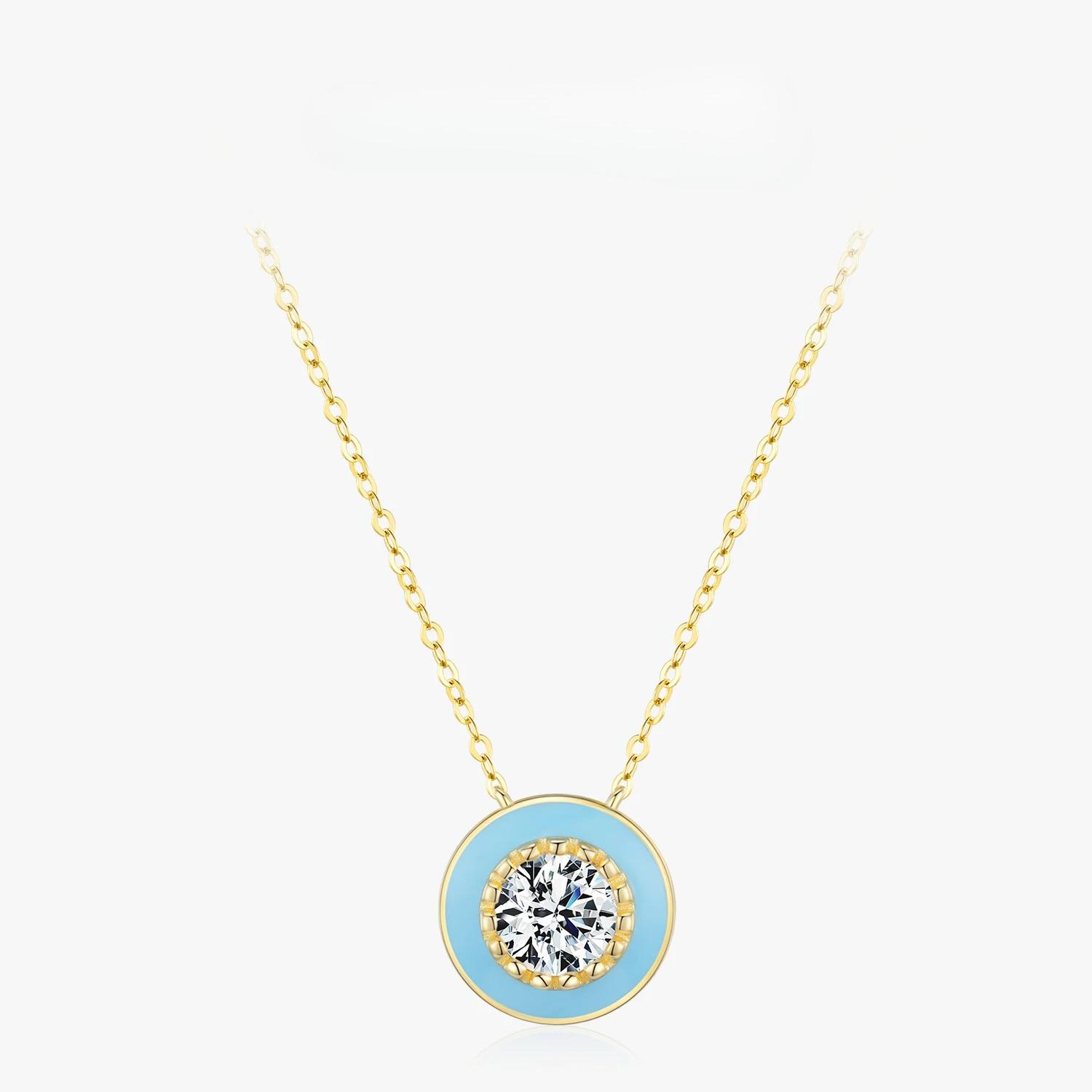 

Ailmay 925 Sterling Silver Elegant Round Blue Enamel Pendant Shiny Zirconia Necklace for Women Wedding Engagement Fine Jewelry