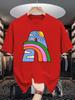 Unisex Crew Neck Tee Letter A Rainbow Sun Cloud Art Print Soft Cotton Loose Short Sleeve Summer Casual Male Streetwear Tops