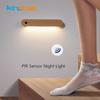 LED PIR Motion Sensor Night Light Bedroom Wooden Lamps Home Decor Magnetic Key Holder Cabinet Door Hanging Lamp USB Rechargeable