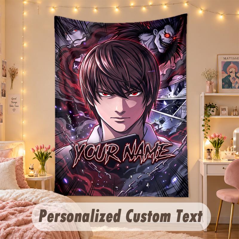 Custom Personalized Tapestry,Death Note Print Custom Name Text Wall Art Hanging for Bedroom