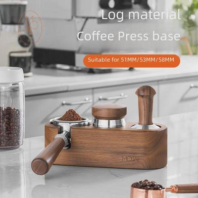 MOJAE Soporte para Mango de Cafetera de Nogal y Set de Alfombrilla para Tamper