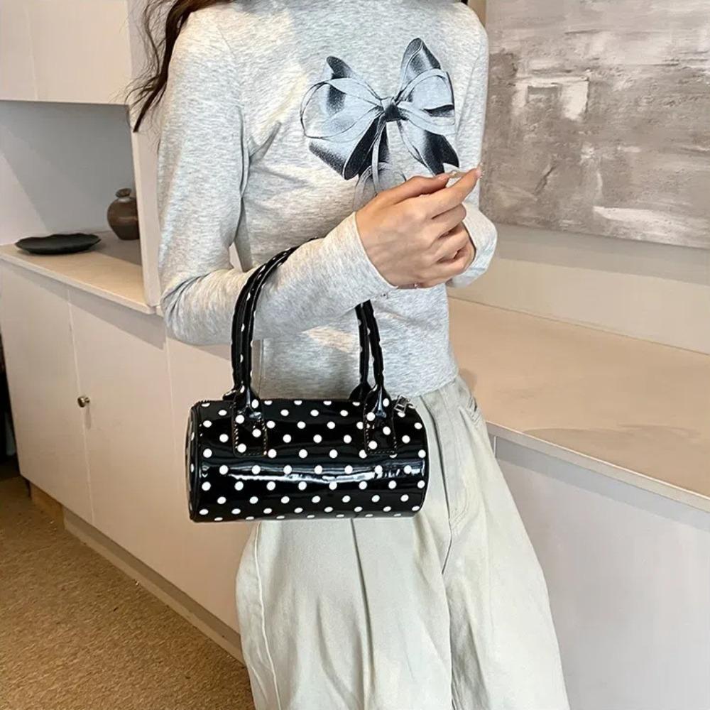 Fashion Handbag Shoulder Bag PU Leather Barrel Shape Crossbody Bag Polka Dot Mini Top Handle Purse for Women