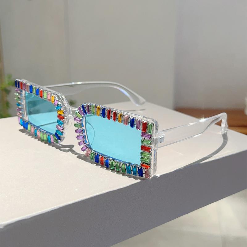 

KAMMPT New Fashion Crystal Shiny Shades Original Brand Design Candy Color Sunglasses Vacation Beach Women s Trendy Sun Glasses as picture shows